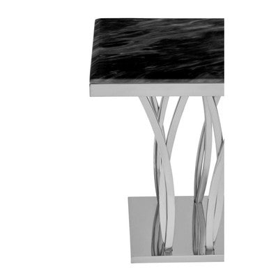Orsina Arenza Black Marble Side Table with Silver Sculptural Base