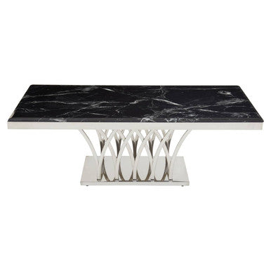 Orsina Arenza Black Marble Coffee Table with Rectangular Silver Base