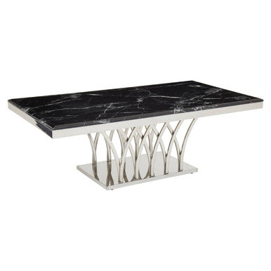 Orsina Arenza Black Marble Coffee Table with Rectangular Silver Base