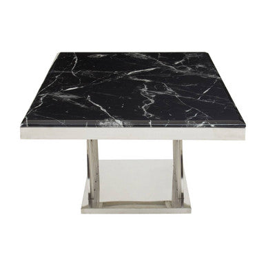 Orsina Arenza Black Marble Coffee Table with Rectangular Silver Base