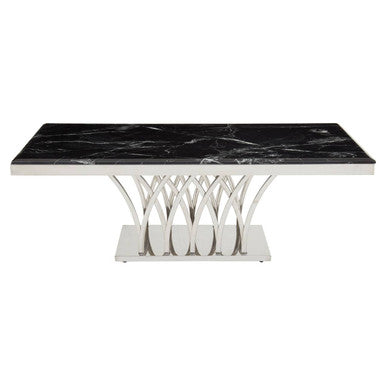 Orsina Arenza Black Marble Coffee Table with Rectangular Silver Base