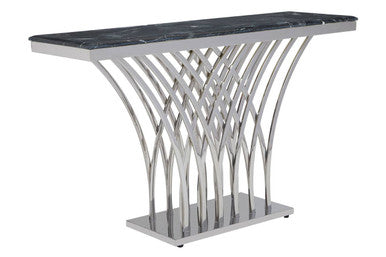 Orsina Arenza Black Marble Console Table with Intricate Silver Base