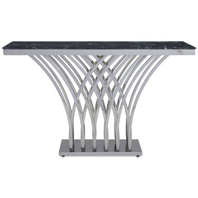 Orsina Arenza Black Marble Console Table with Intricate Silver Base