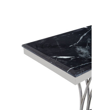 Orsina Arenza Black Marble Console Table with Intricate Silver Base
