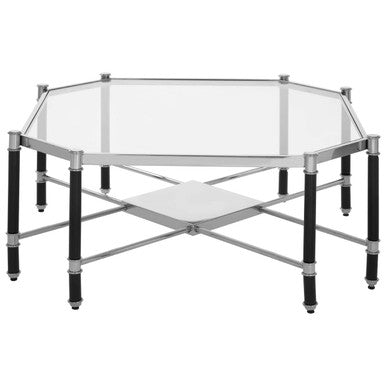 Orsina Allessi Octagonal Glass Coffee Table – Silver and Black Metal