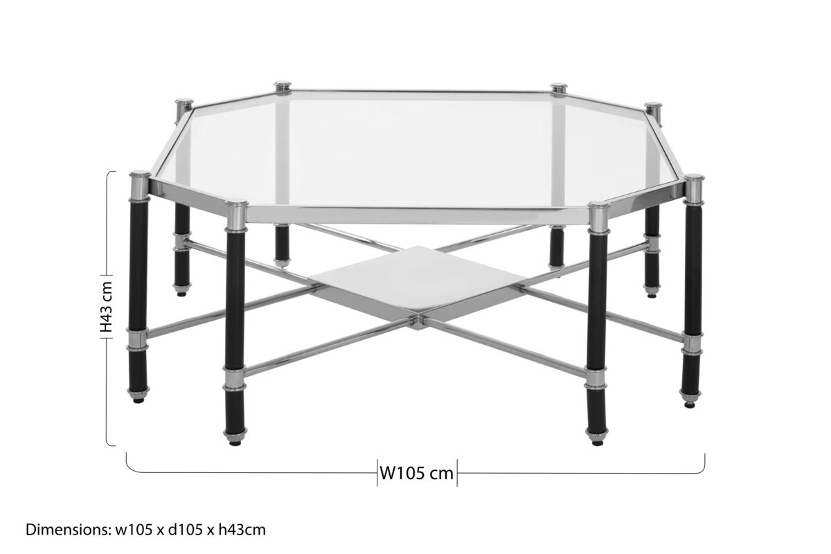 Orsina Allessi Octagonal Glass Coffee Table – Silver and Black Metal