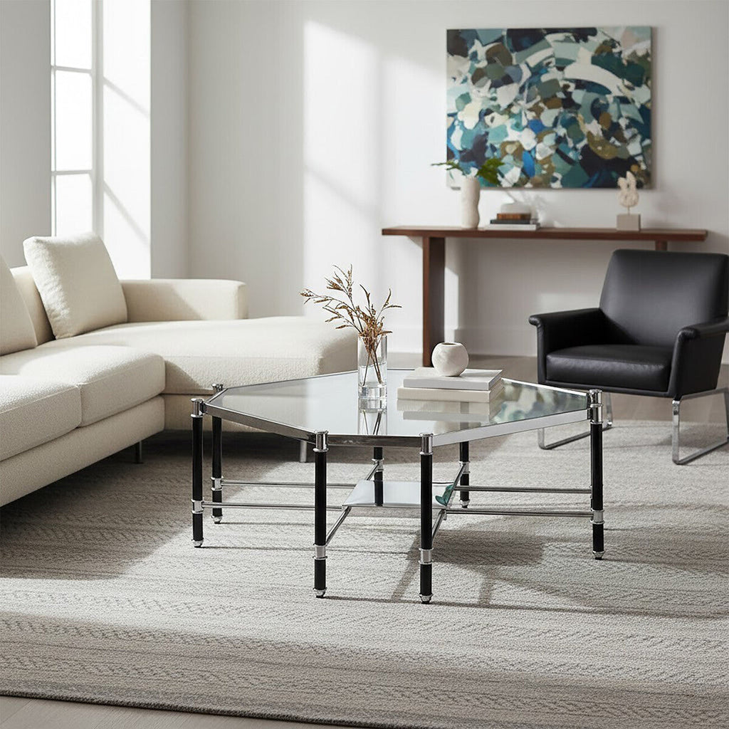 Orsina Allessi Octagonal Glass Coffee Table – Silver and Black Metal