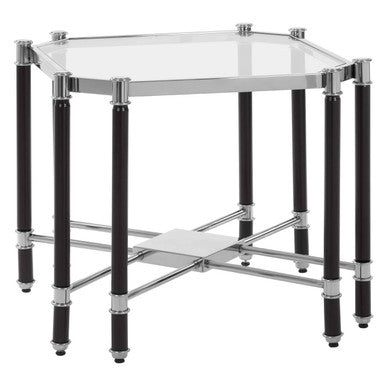 Orsina Allessi Glass End Table – Silver Chrome and Black Steel