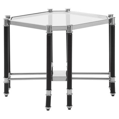 Orsina Allessi Glass End Table – Silver Chrome and Black Steel