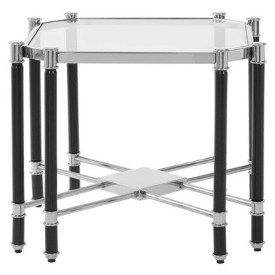 Orsina Allessi Glass End Table – Silver Chrome and Black Steel