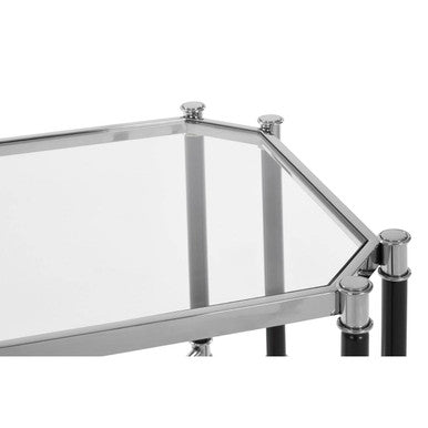 Orsina Allessi Glass End Table – Silver Chrome and Black Steel
