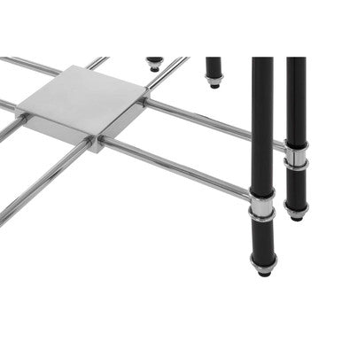 Orsina Allessi Glass End Table – Silver Chrome and Black Steel