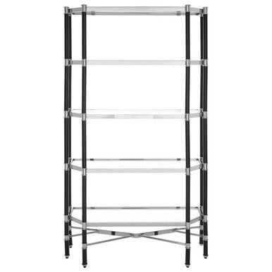 Orsina Allessi 5-Shelf Glass Bookcase | Silver Metal & Black Frame