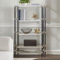 Orsina Allessi 5-Shelf Glass Bookcase | Silver Metal & Black Frame