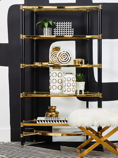 Orsina Allessi 5-Shelf Glass Bookcase | Champagne and Black Frame