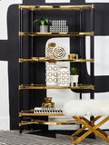 Orsina Allessi 5-Shelf Glass Bookcase | Champagne and Black Frame