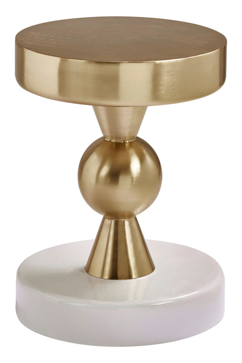 Orsina Martini Round Side Table – Gold and Ivory Stone Accent Table