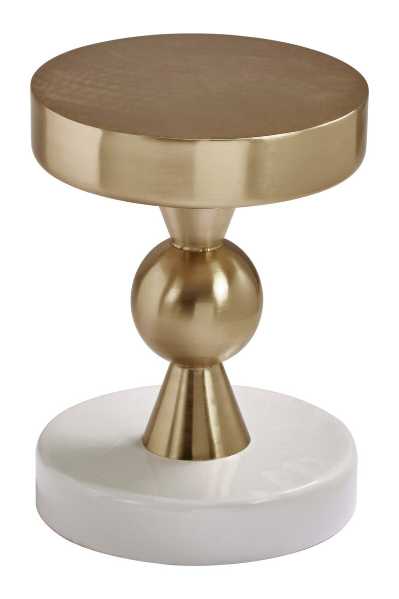 Orsina Martini Round Side Table – Gold and Ivory Stone Accent Table