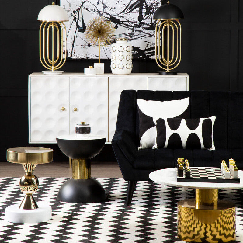 Orsina Martini Round Side Table – Gold and Ivory Stone Accent Table