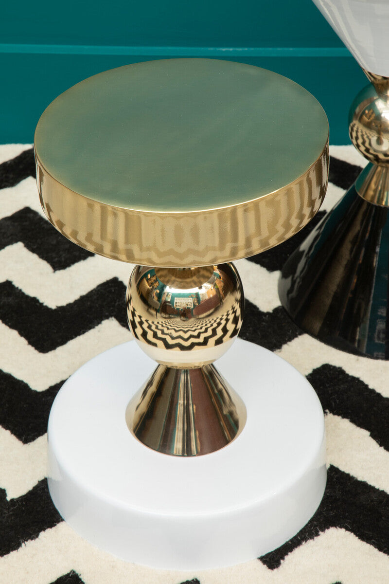 Orsina Martini Round Side Table – Gold and Ivory Stone Accent Table