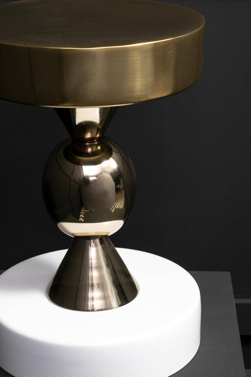 Orsina Martini Round Side Table – Gold and Ivory Stone Accent Table