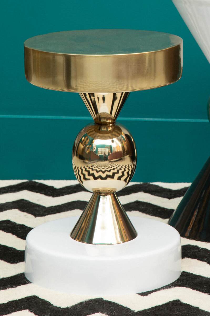 Orsina Martini Round Side Table – Gold and Ivory Stone Accent Table