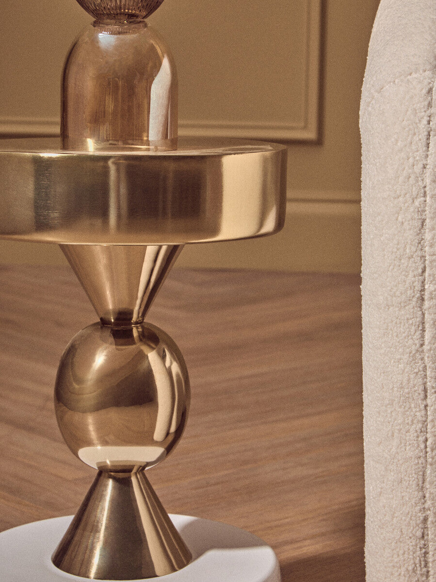 Orsina Martini Round Side Table – Gold and Ivory Stone Accent Table