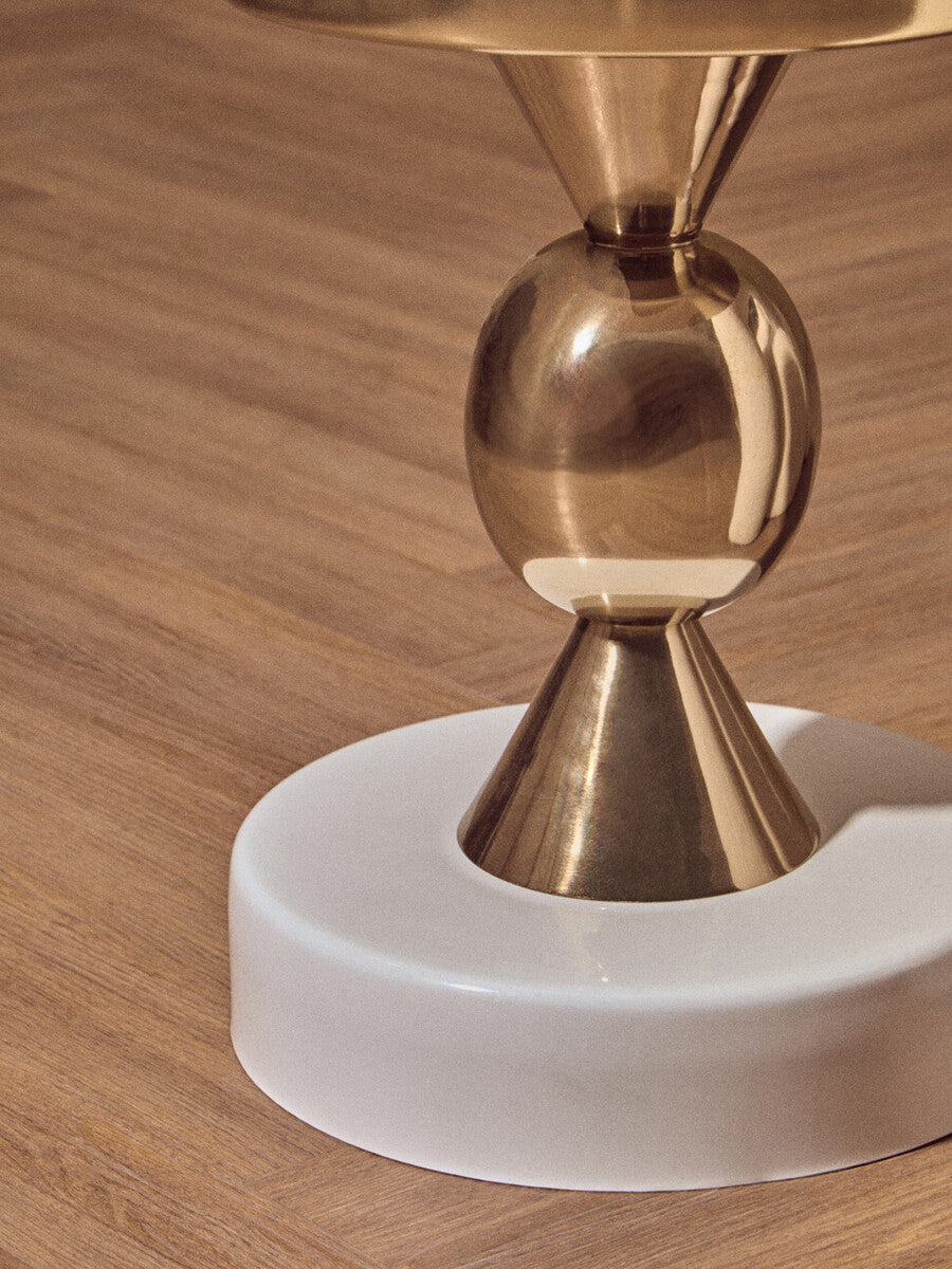 Orsina Martini Round Side Table – Gold and Ivory Stone Accent Table