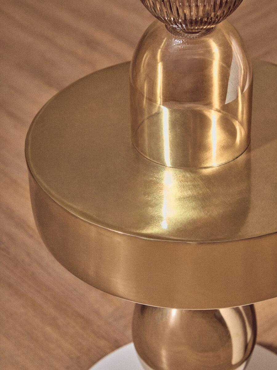 Orsina Martini Round Side Table – Gold and Ivory Stone Accent Table