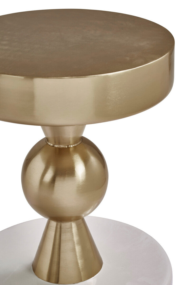 Orsina Martini Round Side Table – Gold and Ivory Stone Accent Table