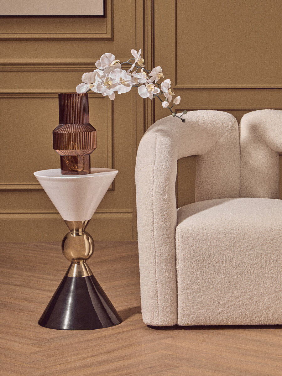 Orsina Martini Sculptural Metal Side Table – Gold, Black and White