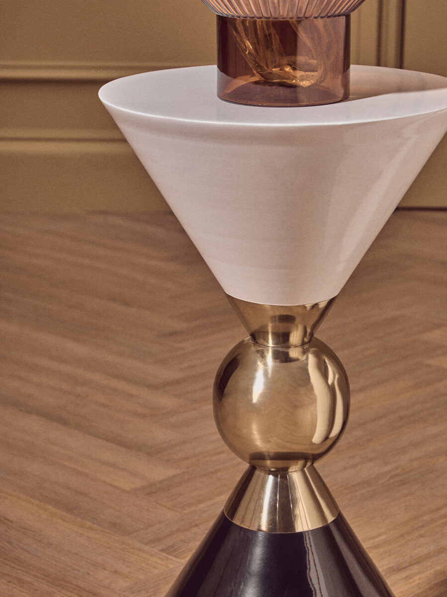 Orsina Martini Sculptural Metal Side Table – Gold, Black and White