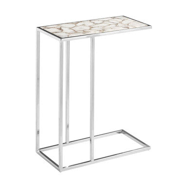 Orsina Vita White and Silver Agate Side Table – Modern Stone Accent