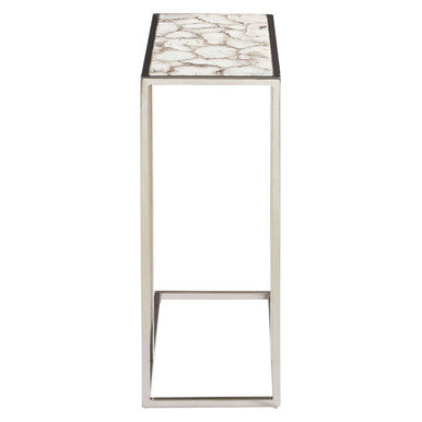 Orsina Vita White and Silver Agate Side Table – Modern Stone Accent