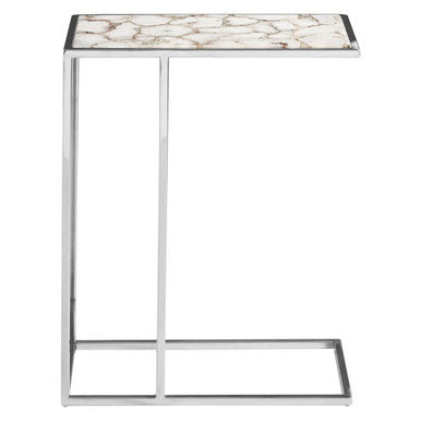 Orsina Vita White and Silver Agate Side Table – Modern Stone Accent