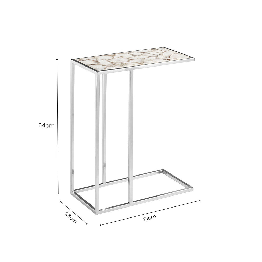 Orsina Vita White and Silver Agate Side Table – Modern Stone Accent