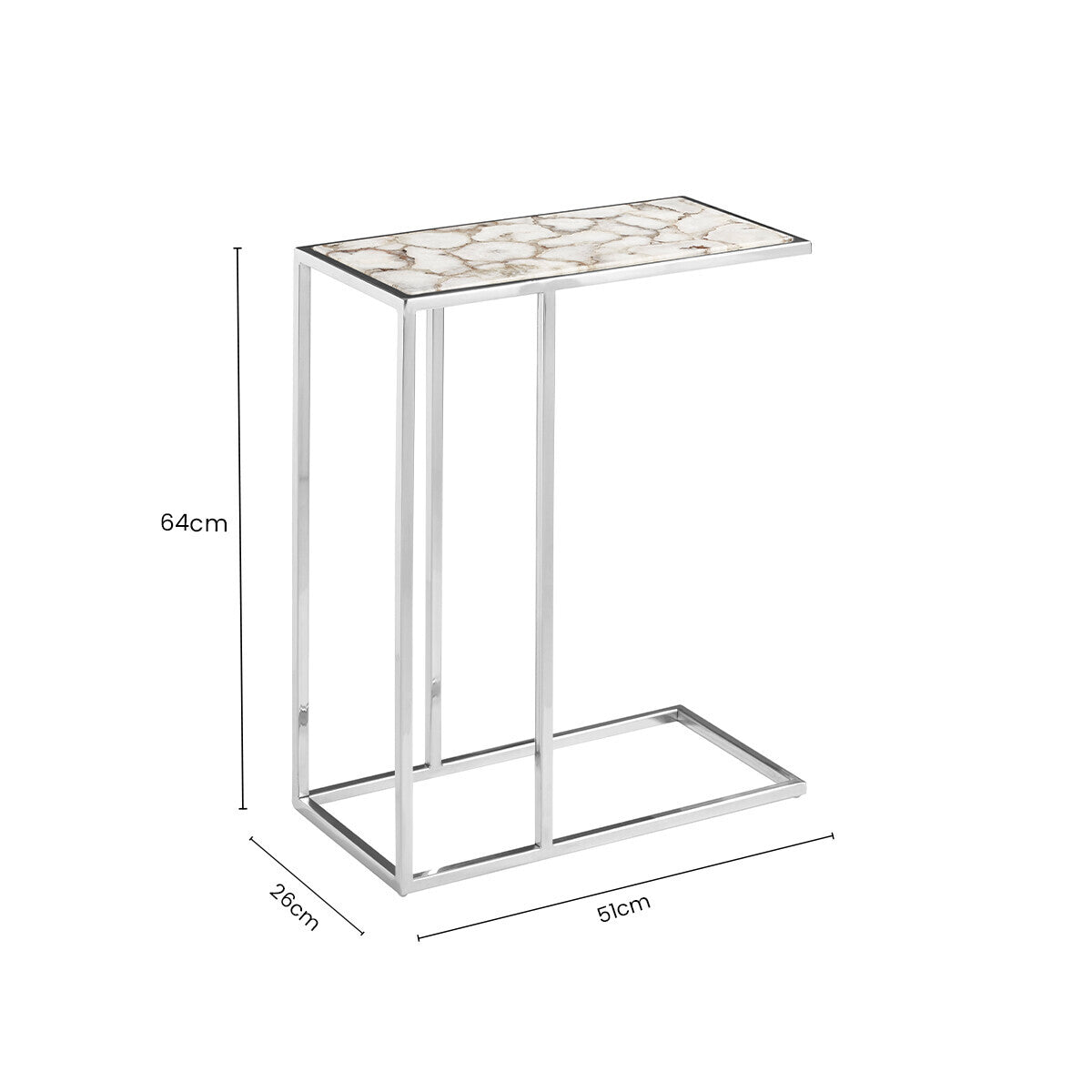 Orsina Vita White and Silver Agate Side Table – Modern Stone Accent