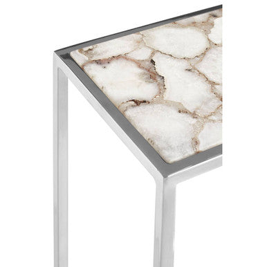 Orsina Vita White and Silver Agate Side Table – Modern Stone Accent