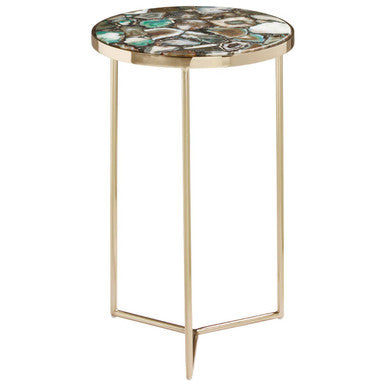 Orsina Vita Green Agate Round Side Table – Gold Metallic Frame