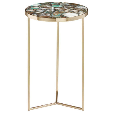 Orsina Vita Green Agate Round Side Table – Gold Metallic Frame