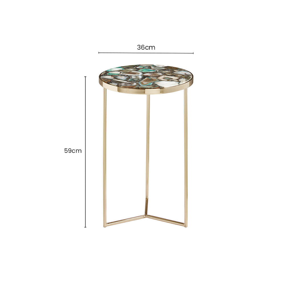 Orsina Vita Green Agate Round Side Table – Gold Metallic Frame