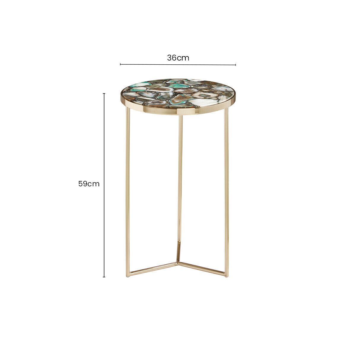 Orsina Vita Green Agate Round Side Table – Gold Metallic Frame