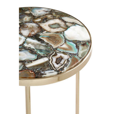 Orsina Vita Green Agate Round Side Table – Gold Metallic Frame