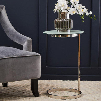 Orsina Oria Round Marble Effect End Table – Silver Stainless Steel