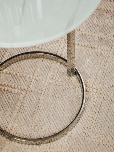 Orsina Oria Round Marble Effect End Table – Silver Stainless Steel