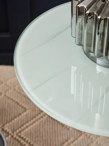 Orsina Oria Round Marble Effect End Table – Silver Stainless Steel