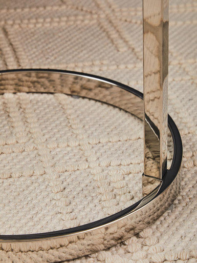 Orsina Oria Round Marble Effect End Table – Silver Stainless Steel