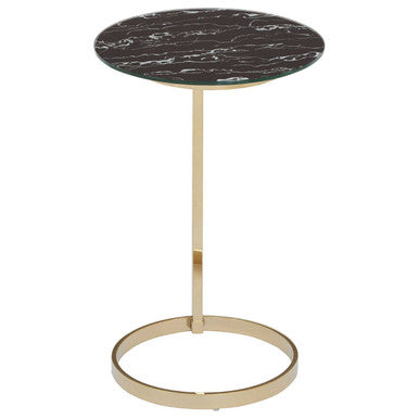 Orsina Oria Black Marble Effect Glass and Gold Round End Table