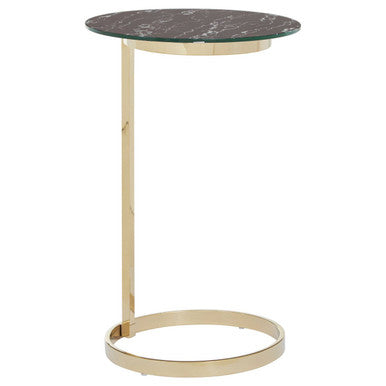 Orsina Oria Black Marble Effect Glass and Gold Round End Table