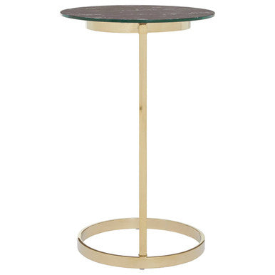 Orsina Oria Black Marble Effect Glass and Gold Round End Table